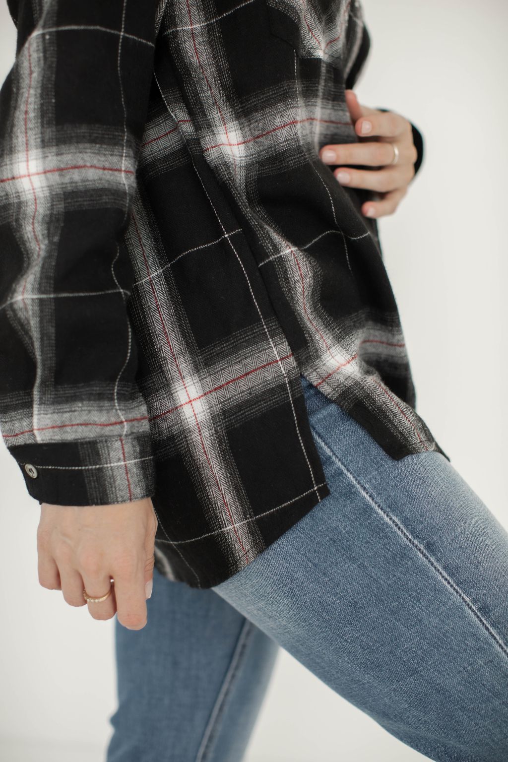 Plaid Flannel Buttonfront Shirt Black