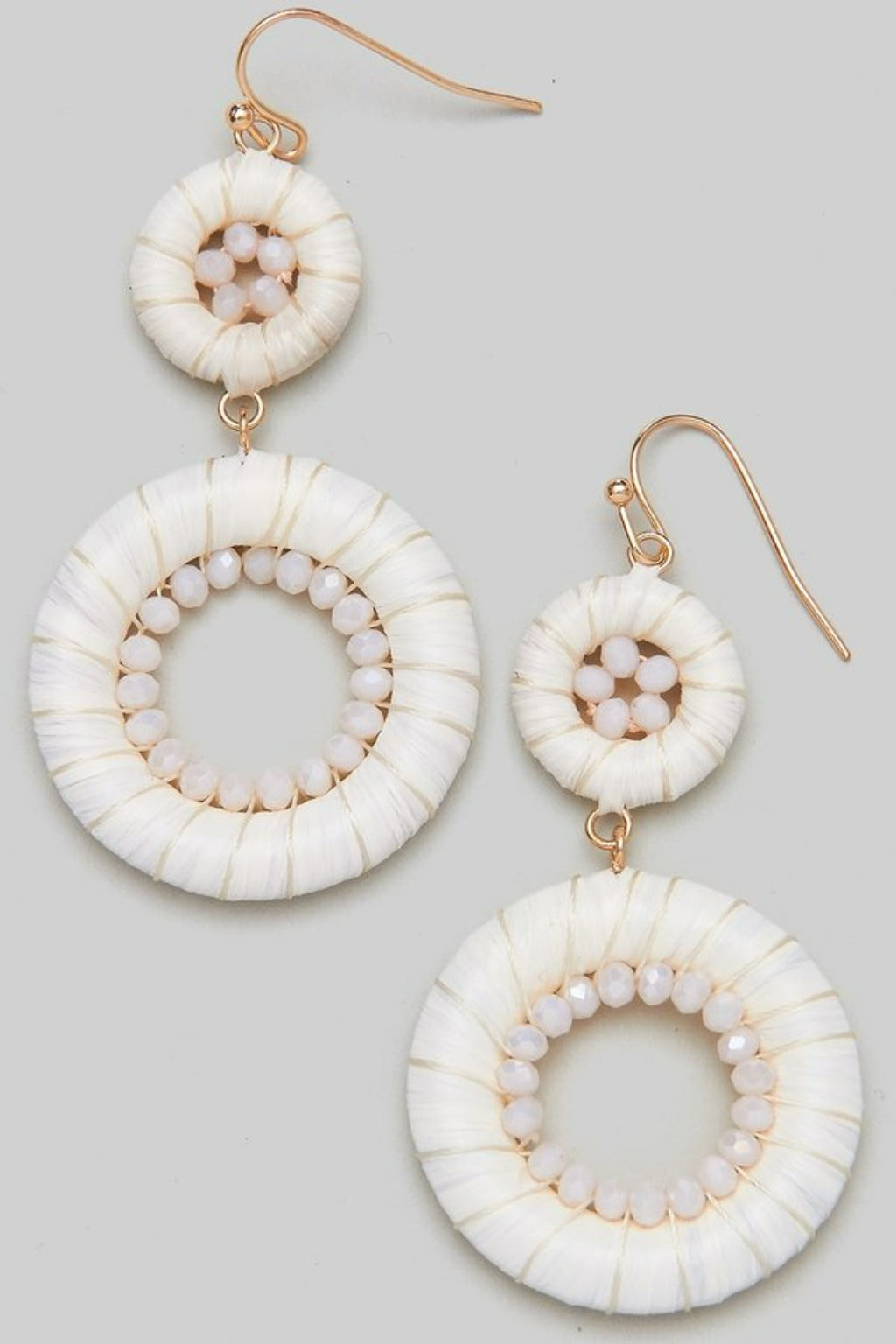Woven and Beaded Drop Earrings Ivory
