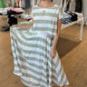 a-line midi skirt with sage green and white stripes
