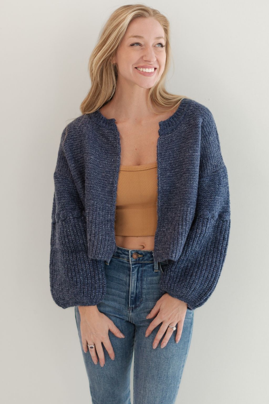 Open Front Bubble Sleeve Cardigan