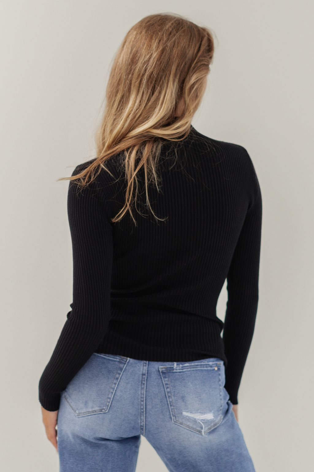 Mock Neck Ribbed Sweater Black