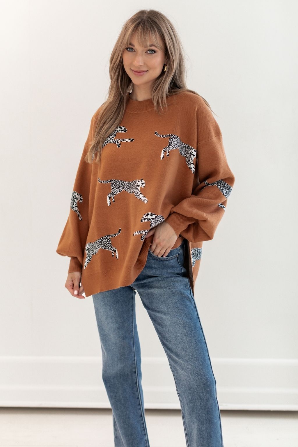 Cheetah Print Drop Sleeve Sweater