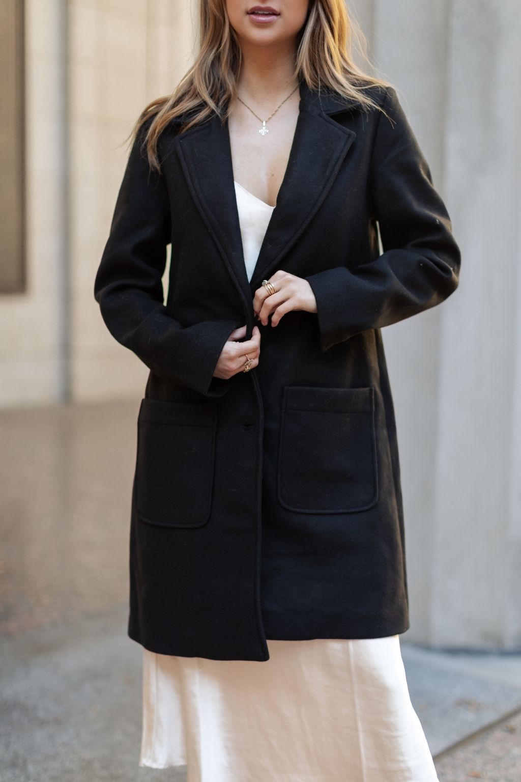 Long Blazer Two Button Coat Black