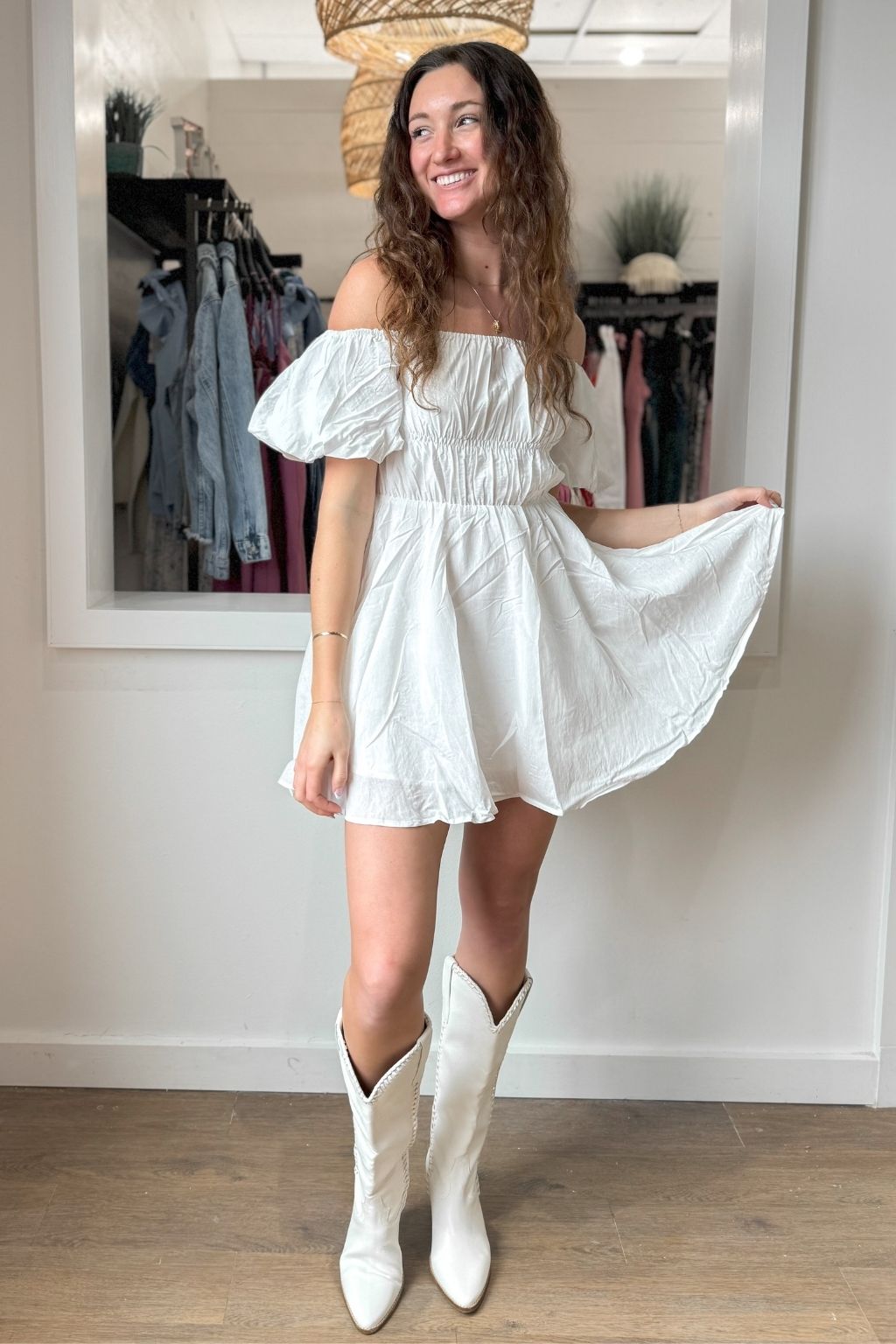 Puff Sleeve Off the Shoulder Dress Off White