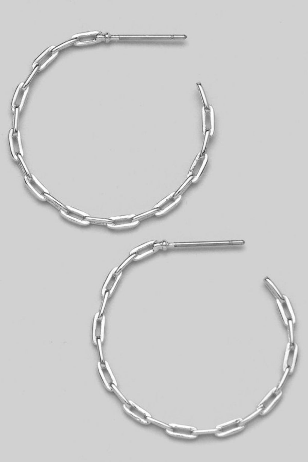 Flat Chain Open Hoop Earrings Silver