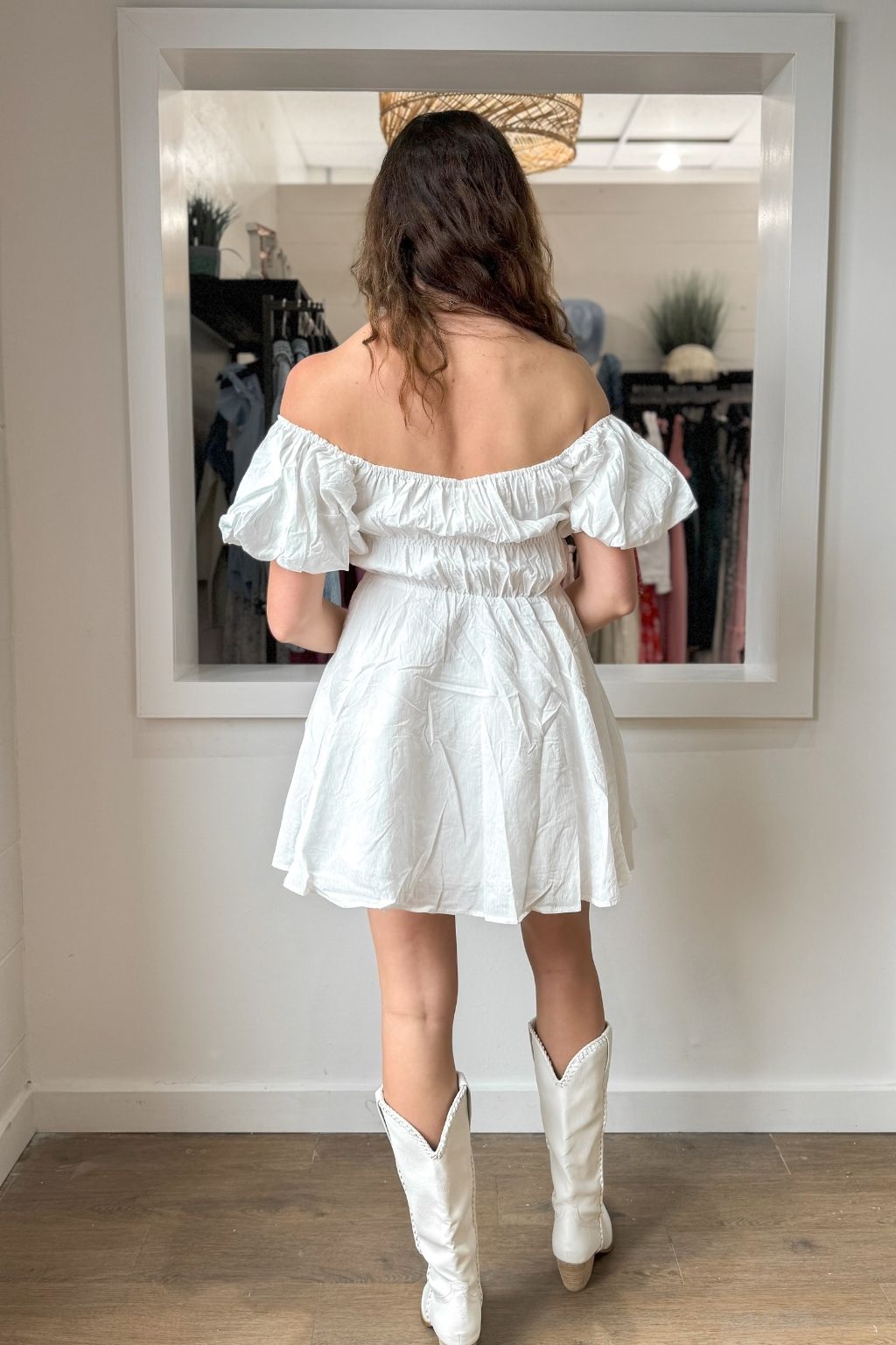 Puff Sleeve Off the Shoulder Dress Off White