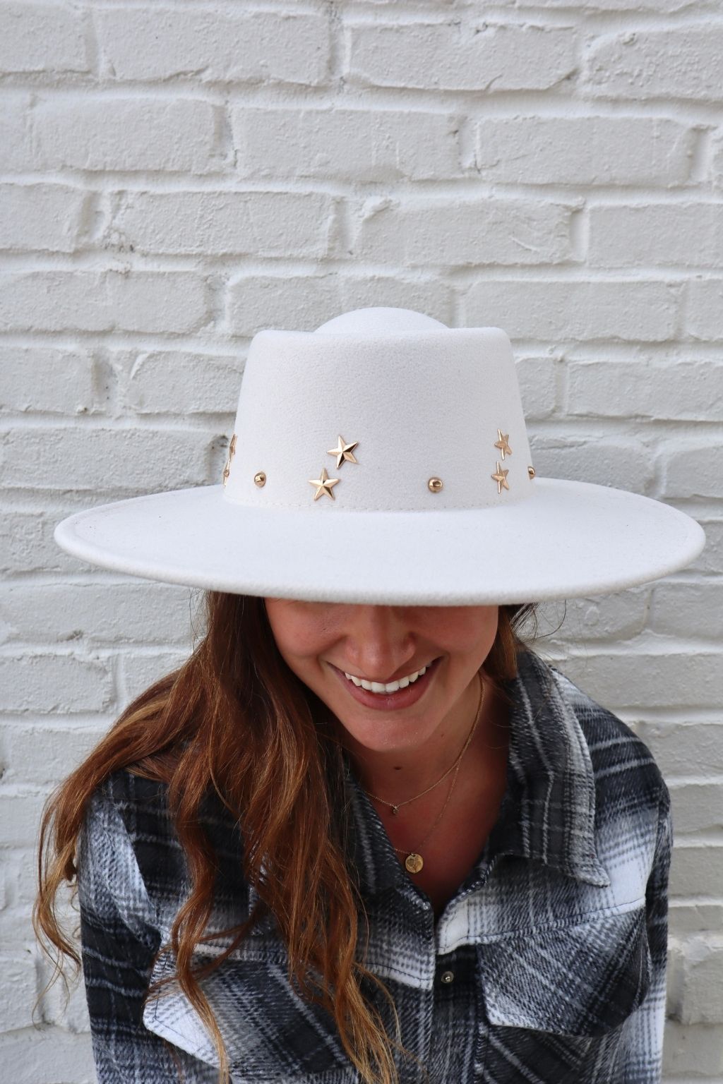 Star Stud Fedora Wide Brim Hat Ivory