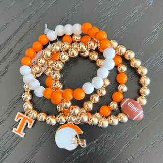 orange white gold bead tennessee football charm bracelet set