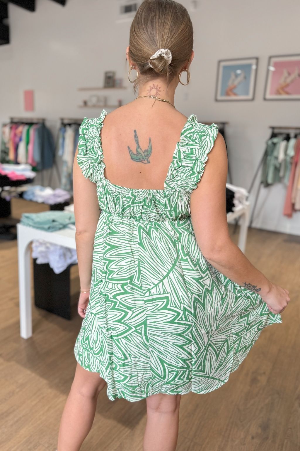 Leaf Print Ruched Mini Dress