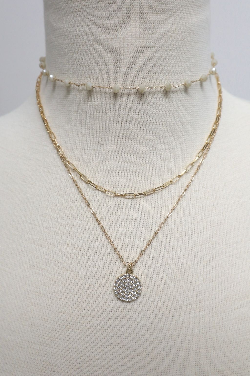 Crystal and Pave Detail 3-Piece Layered Necklace