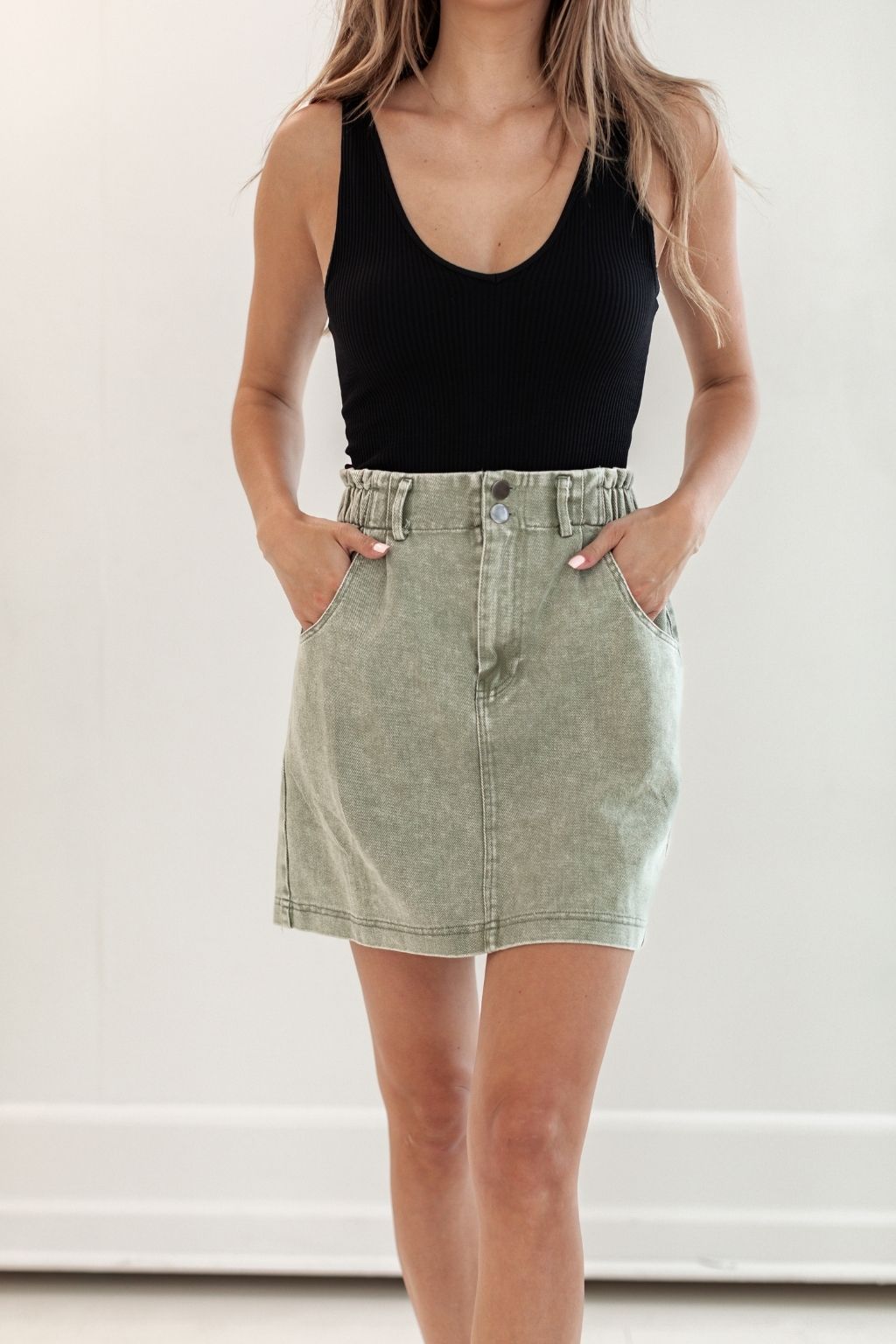 Paperbag Washed Twill Skirt