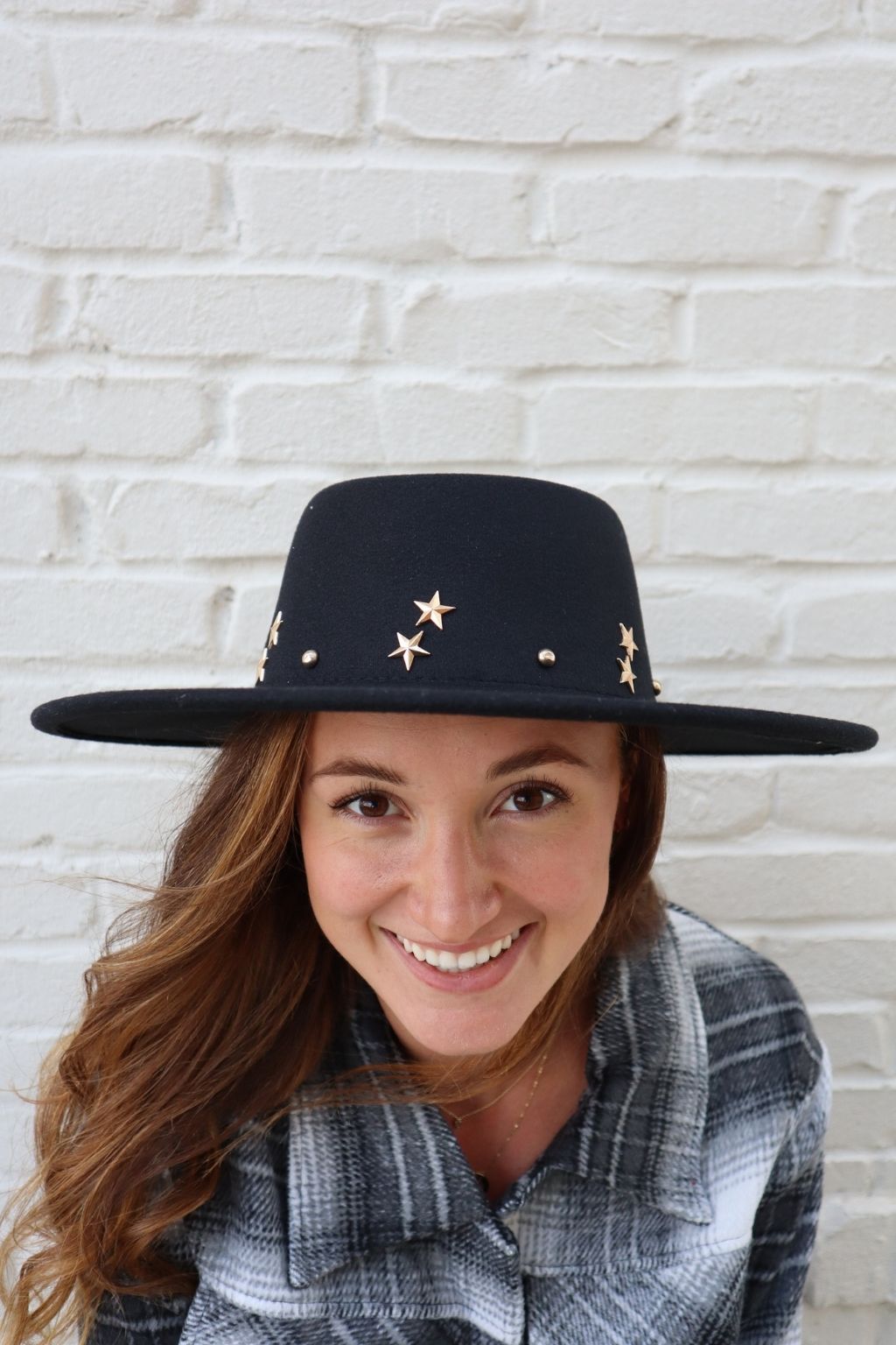 Star Stud Fedora Wide Brim Hat Black