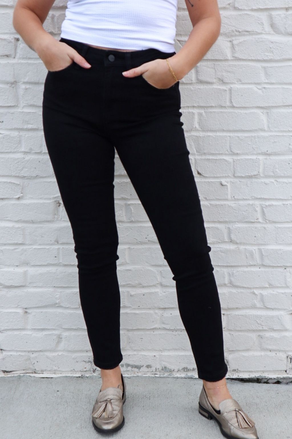 High Rise Ankle Skinny Jeans Black
