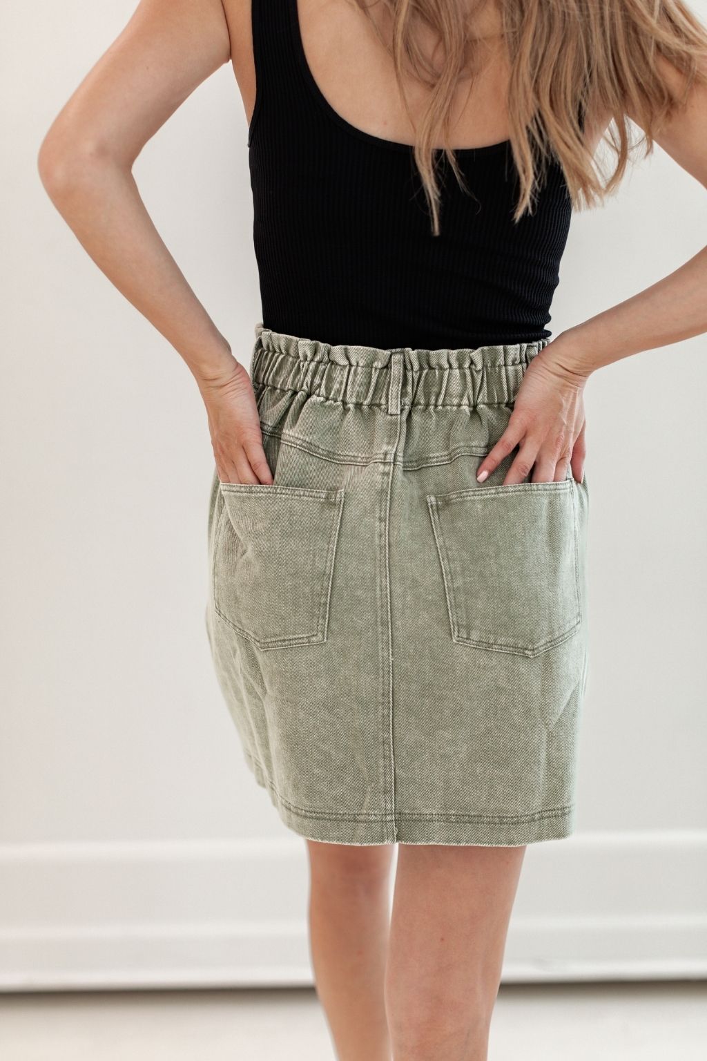 Paperbag Washed Twill Skirt