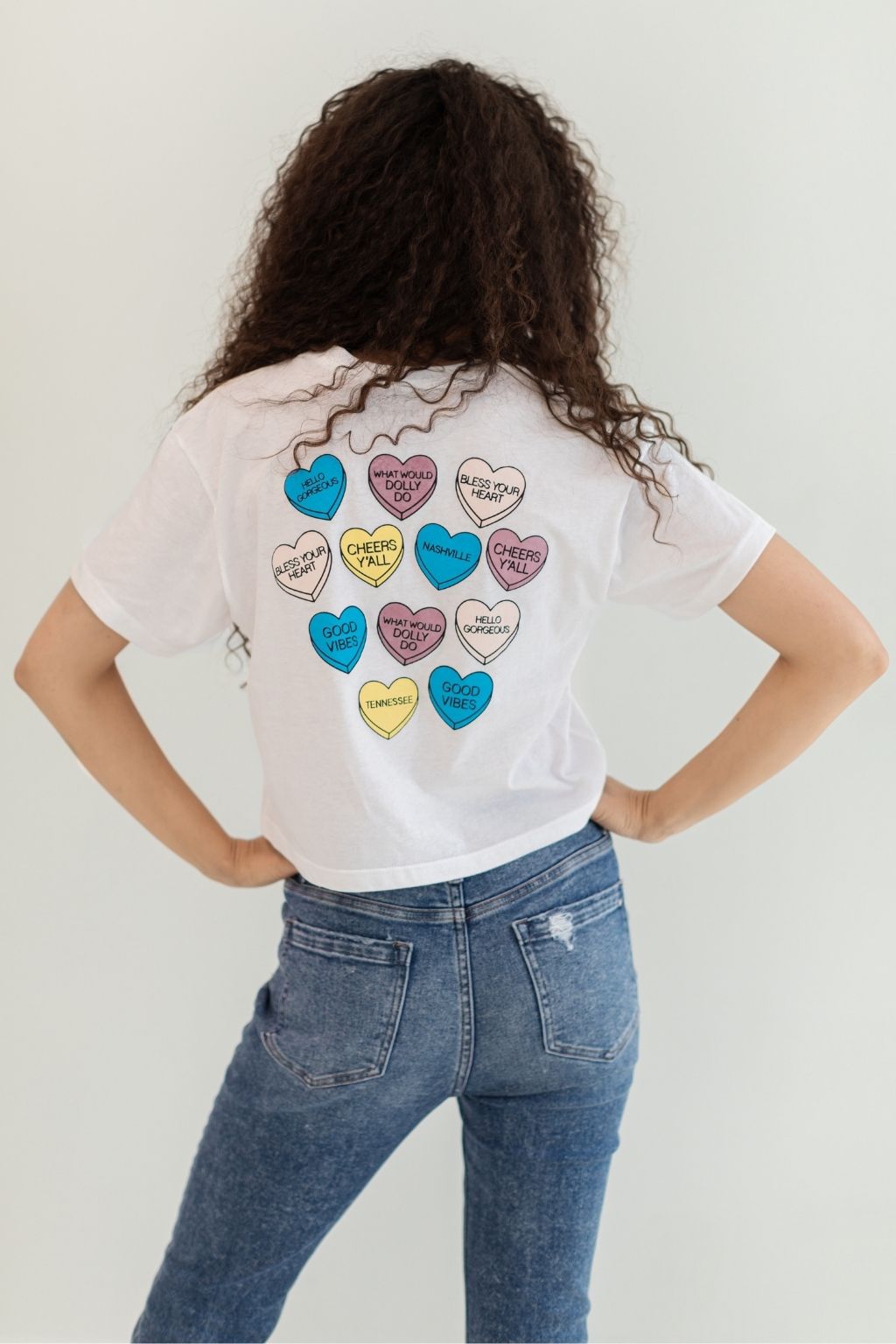 Candy Hearts Cropped Tee White
