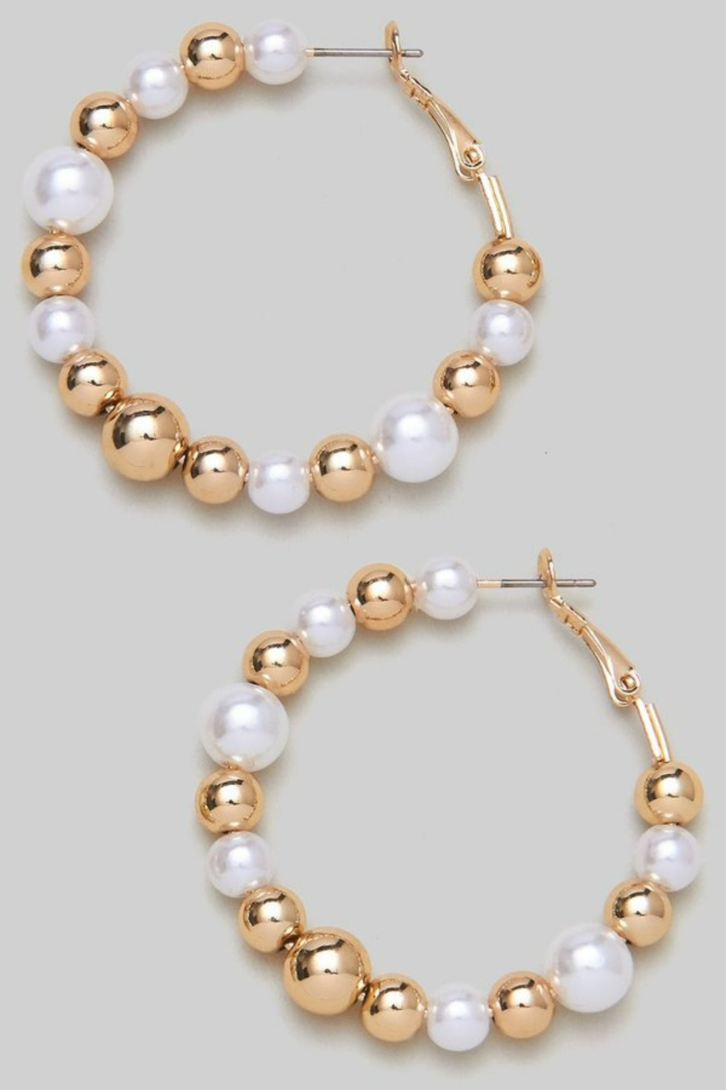 Gold Bead and Faux Pearl Hoops