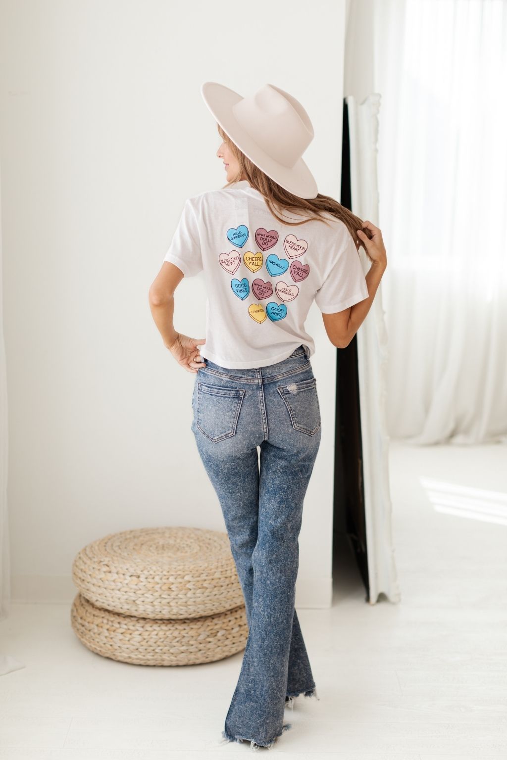 Candy Hearts Cropped Tee White