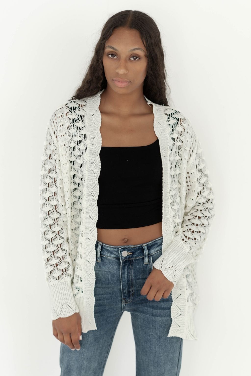 Scallop Hem Open Cardigan Off White