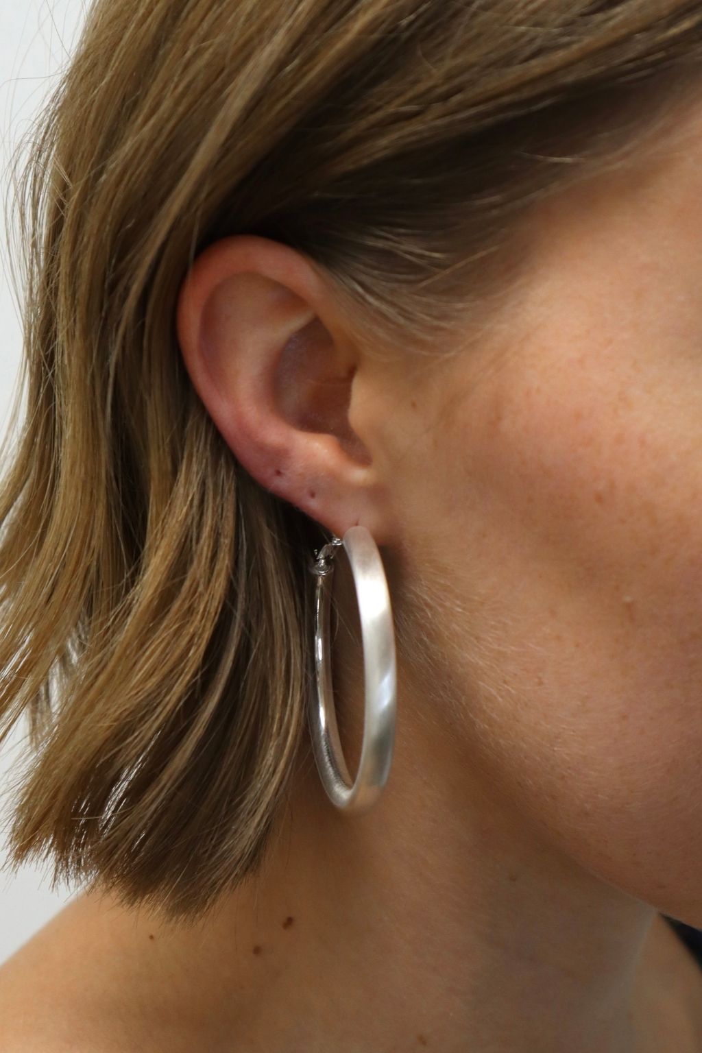 Matte Silver Wide Hoop Earrings