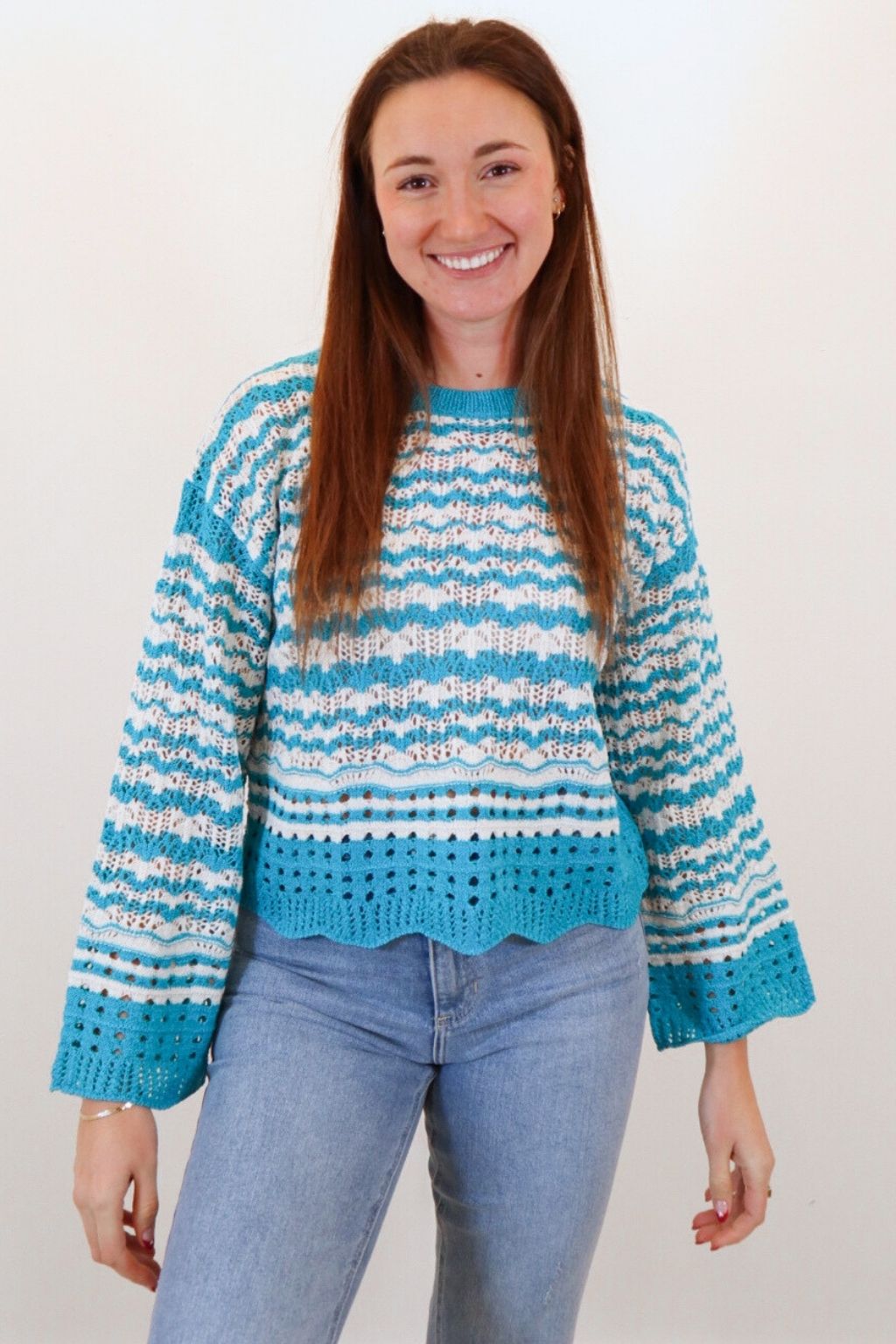 Zigzag Knit Sweater Aqua