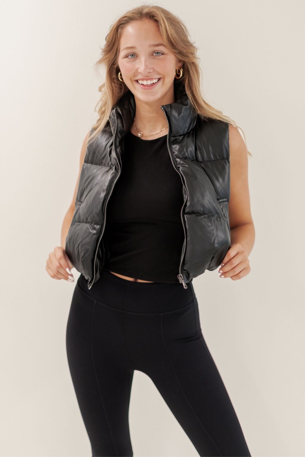 Vegan Leather Cropped Puffer Vest