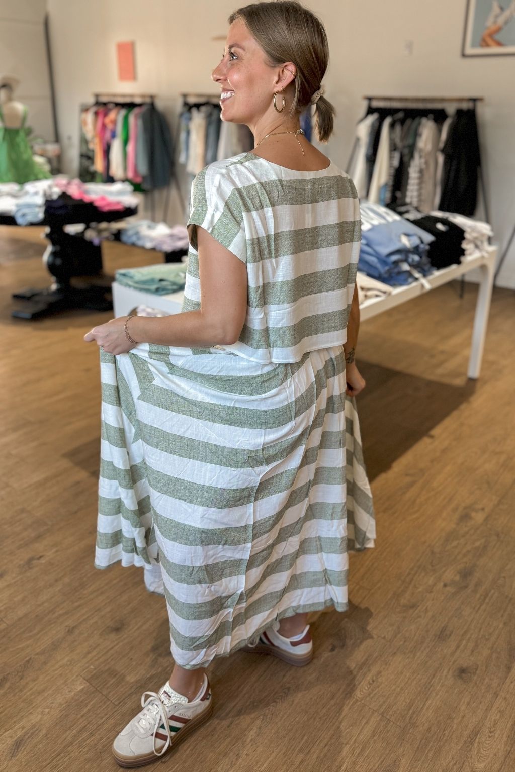 A-Line Stripe Midi Skirt