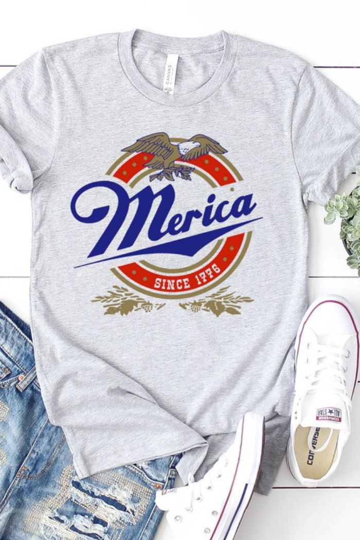 merica graphic t-shirt patriotic Independence Day gray