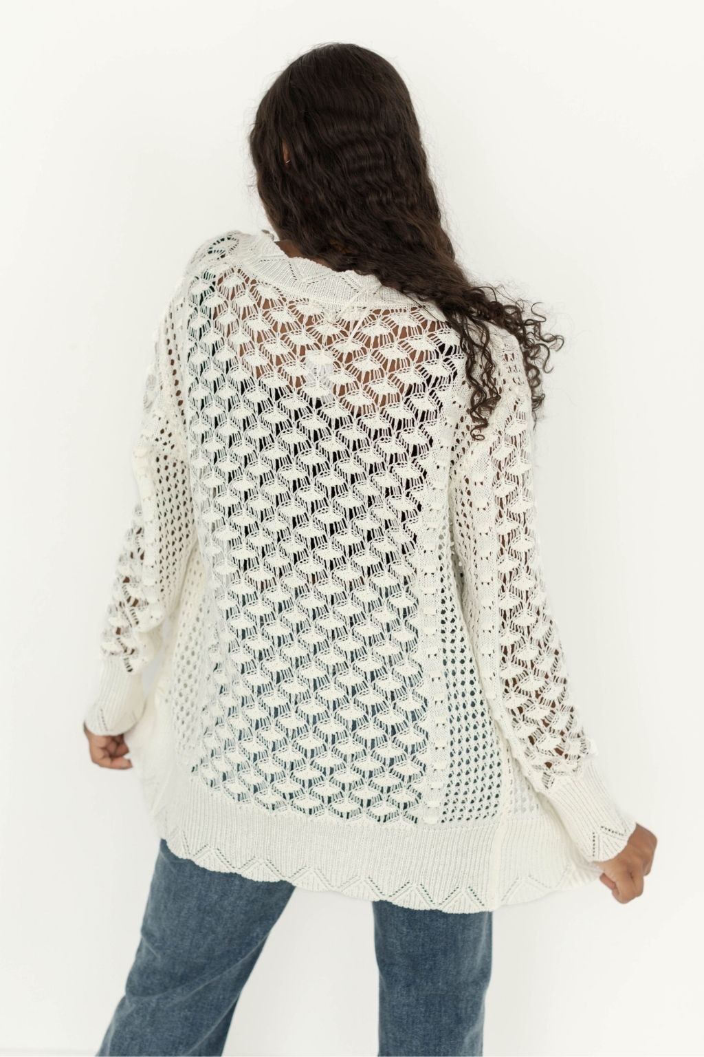 Scallop Hem Open Cardigan Off White