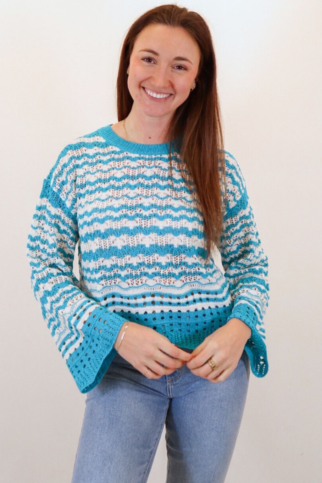 Zigzag Knit Sweater Aqua