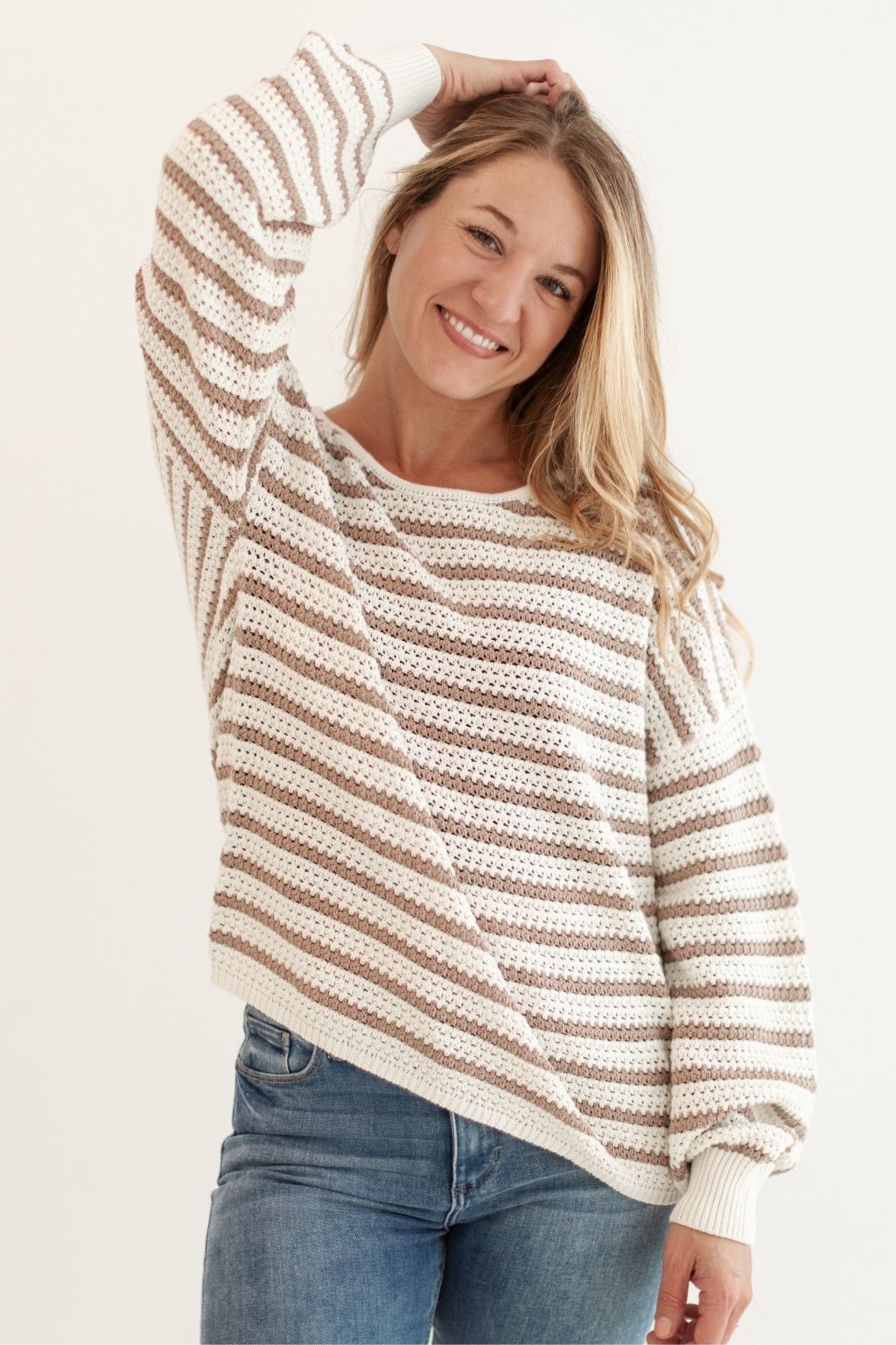 Stripe Relaxed Knit Sweater Taupe