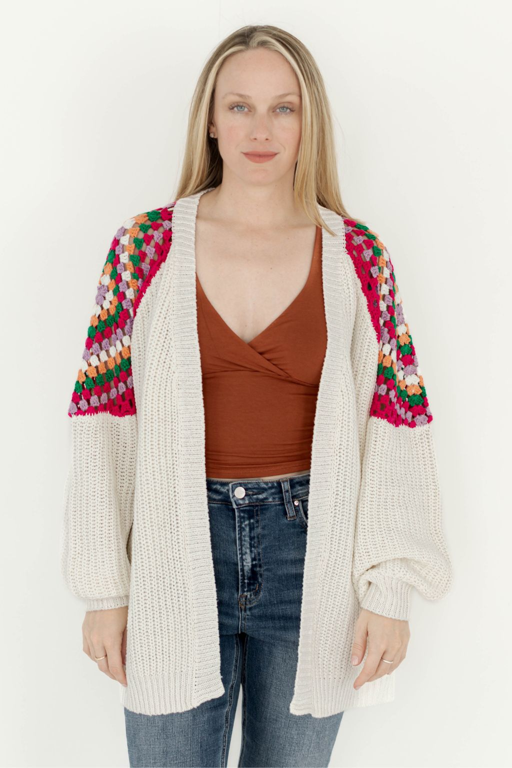 Crochet Shoulder Openfront Cardigan