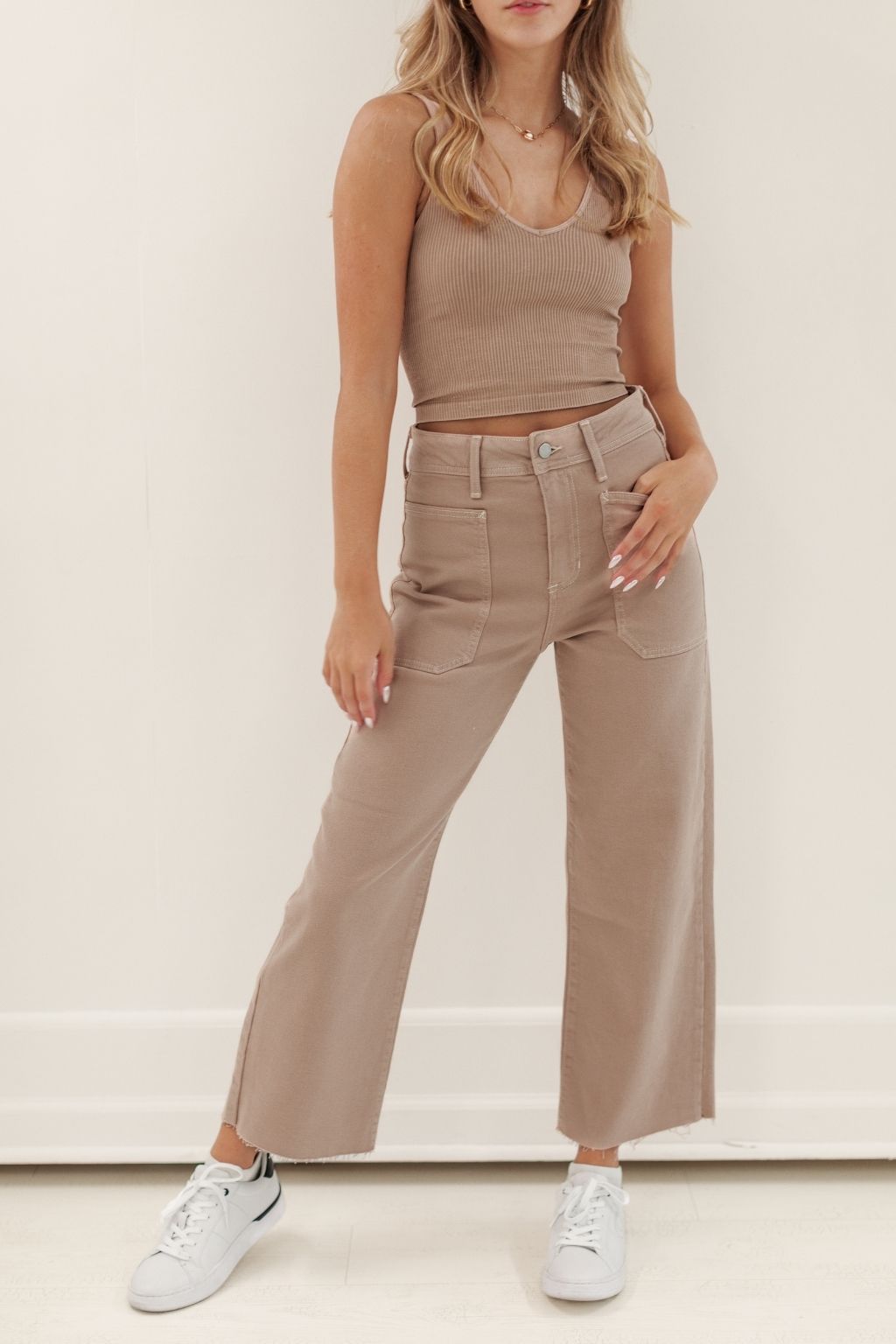 High Rise Utility Wide Leg Jeans in Clay