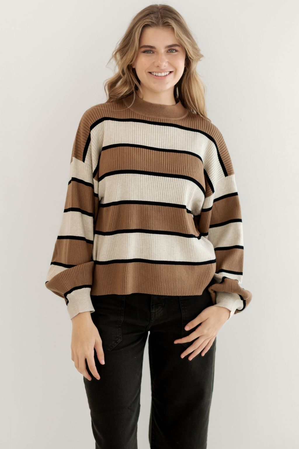 Mock Neck Stripe Sweater