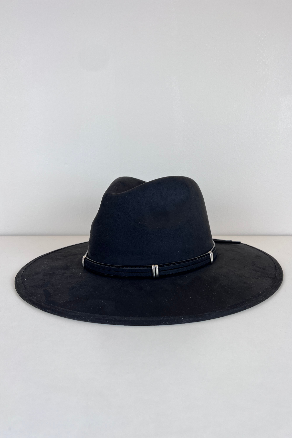 Black Sueded Belt Tie Fedora Hat