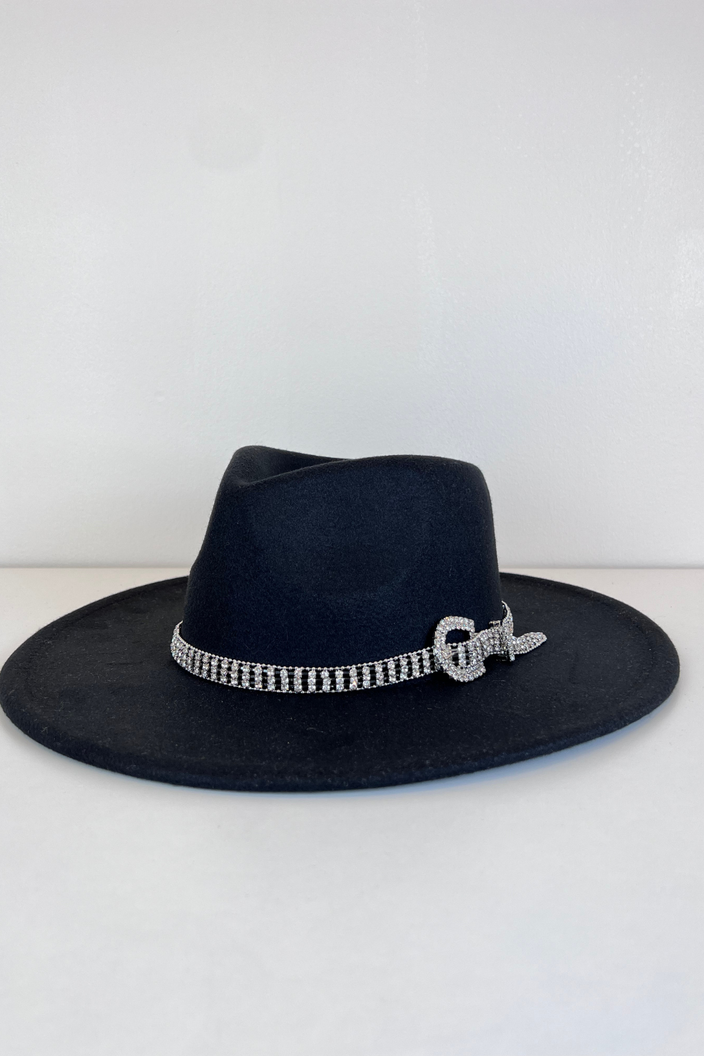 Black Rhinestone Chain Fedora Hat