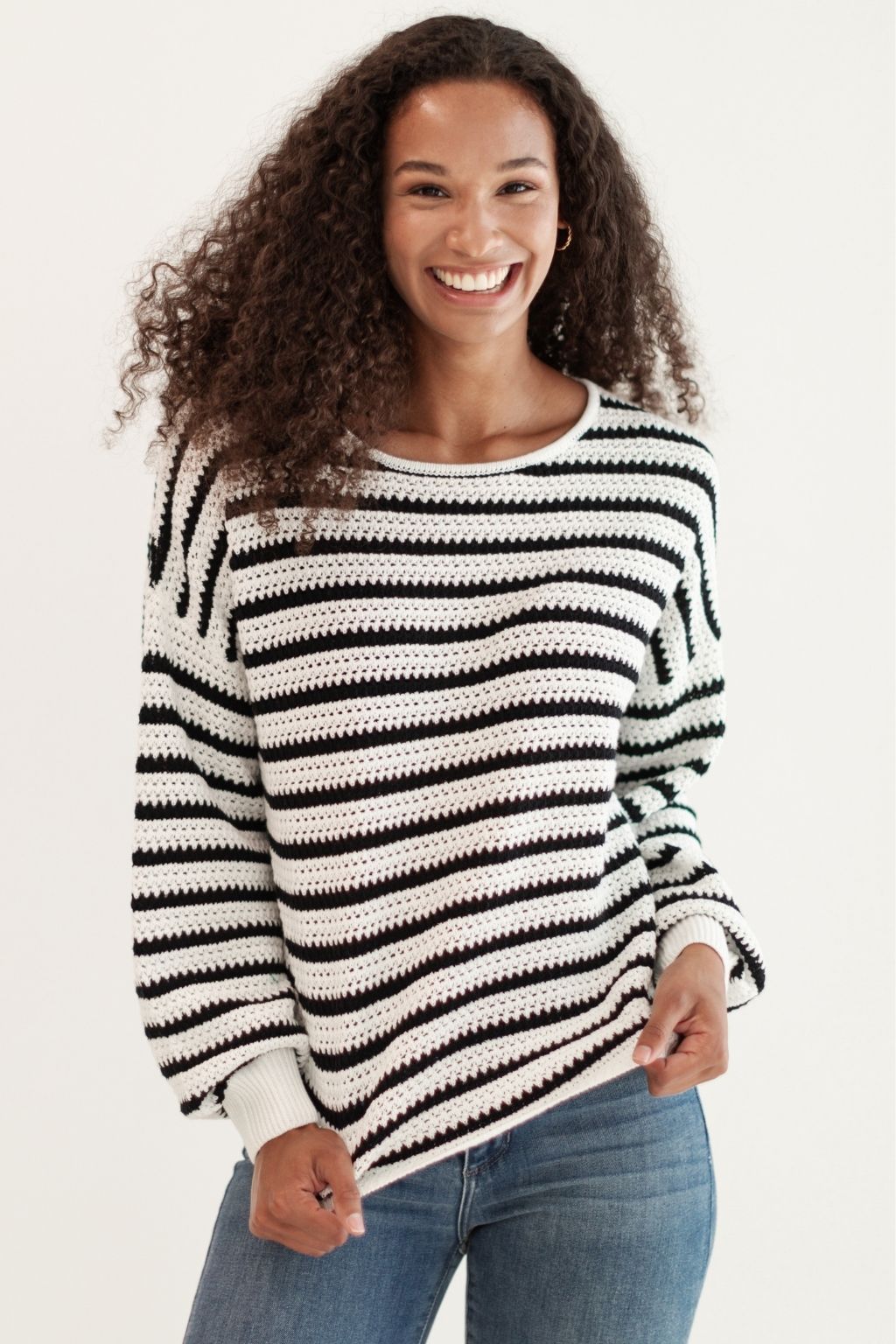 Stripe Relaxed Knit Sweater Black