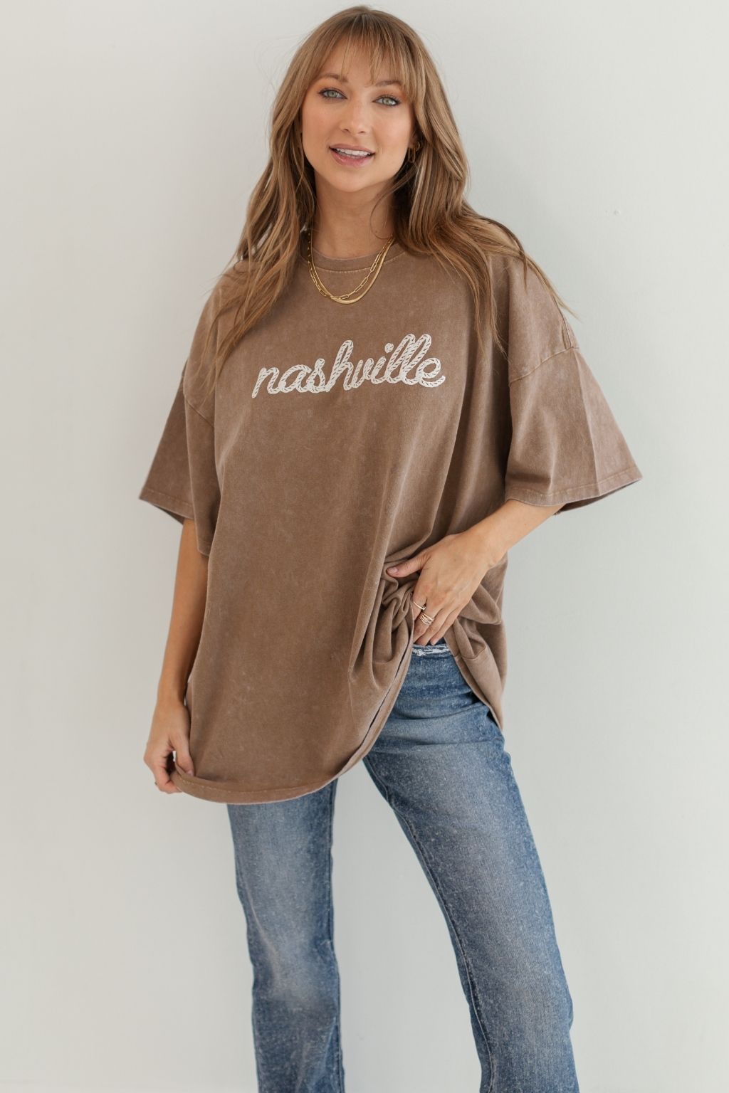Kacey Oversized Graphic Tee Light Brown