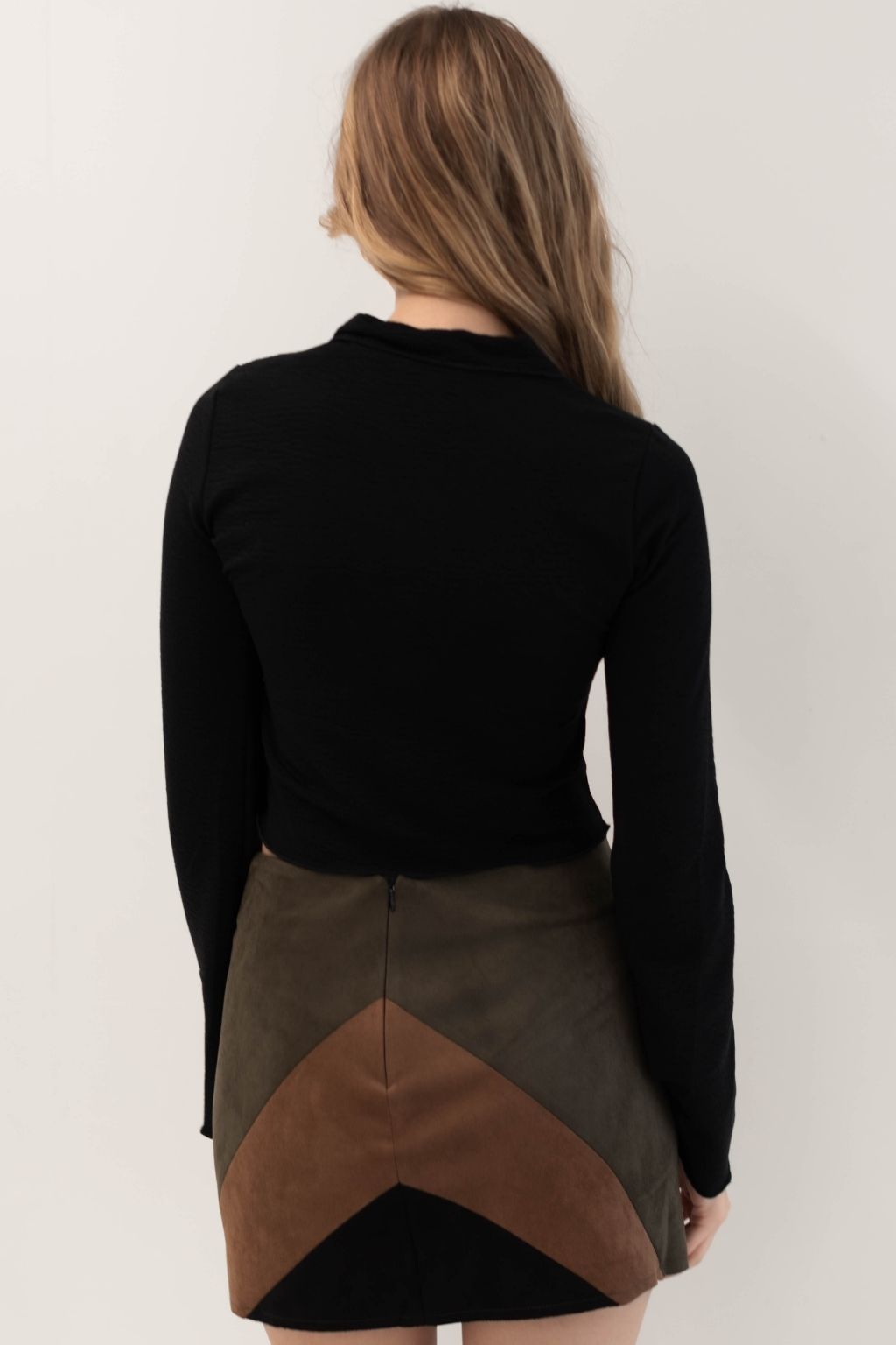 Button Down Crop Knit Top Black
