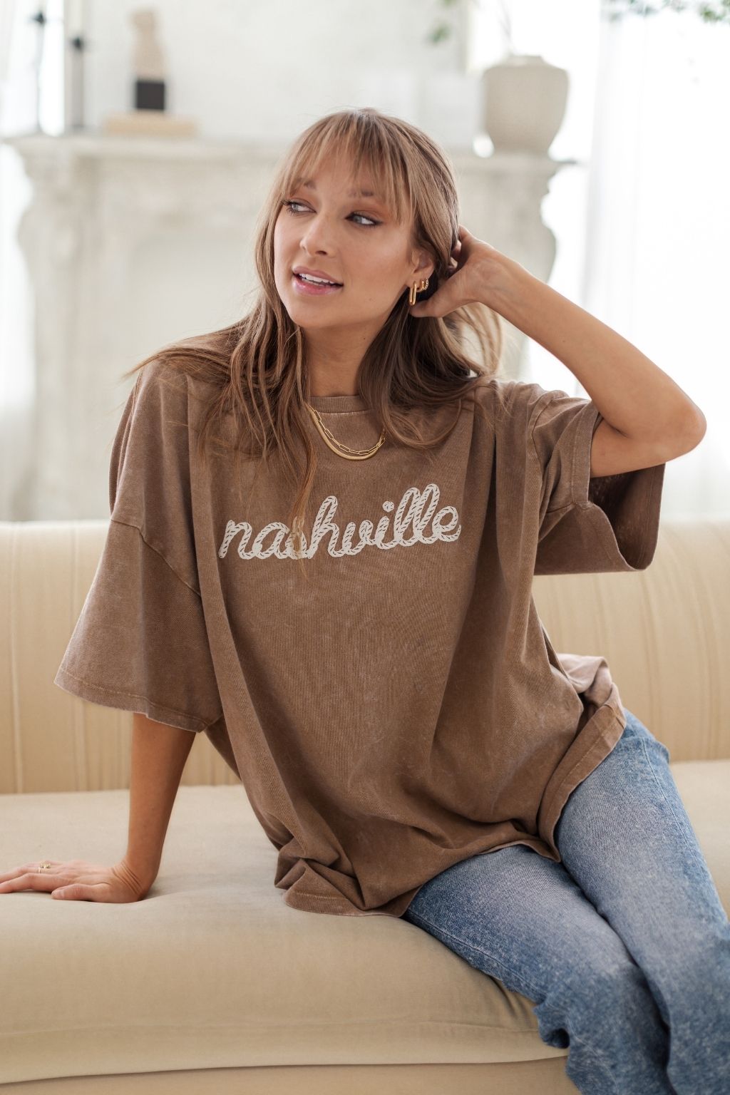 Kacey Oversized Graphic Tee Light Brown