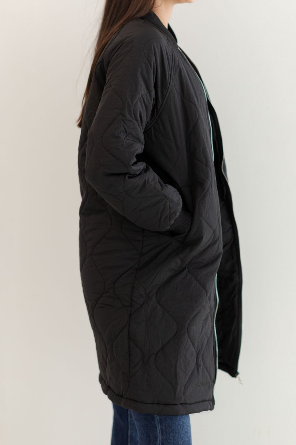 Quilted Long ZipUp Utility Jacket