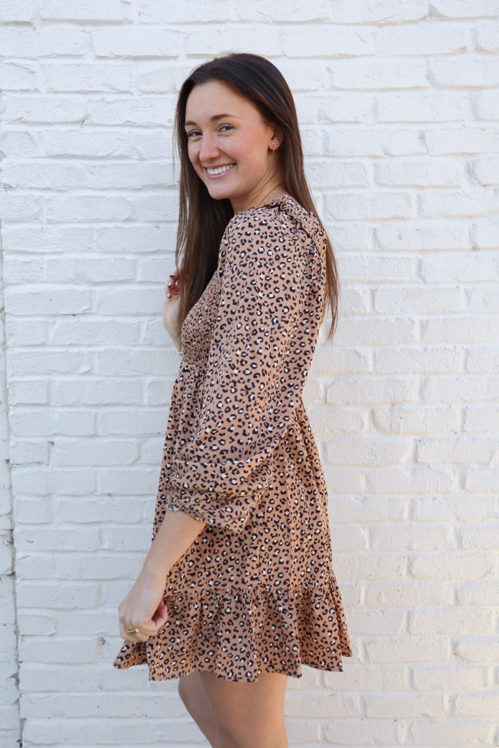 Frill Smocked Leopard Print Dress