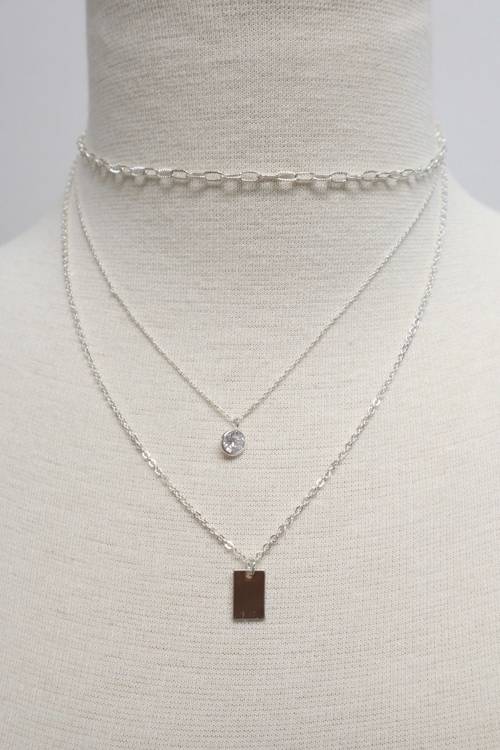 Gemstone and Pendant 3-Piece Layered Necklace Silver