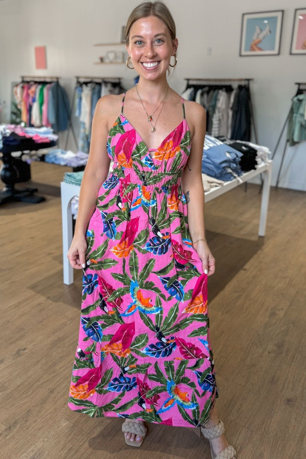 Tropical V-Neck Maxi Dress
