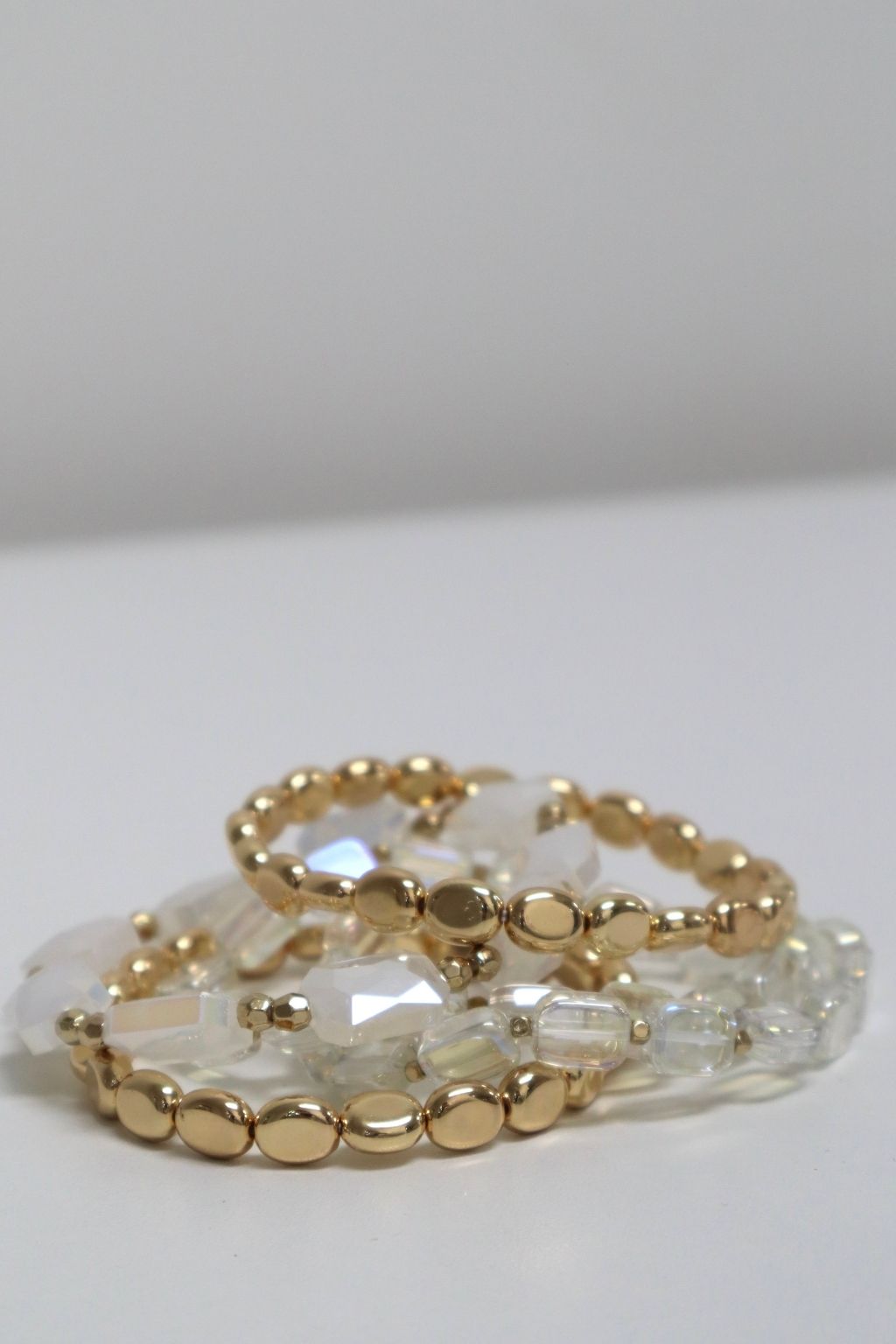 Crystal 5-Piece Stack Bracelets White