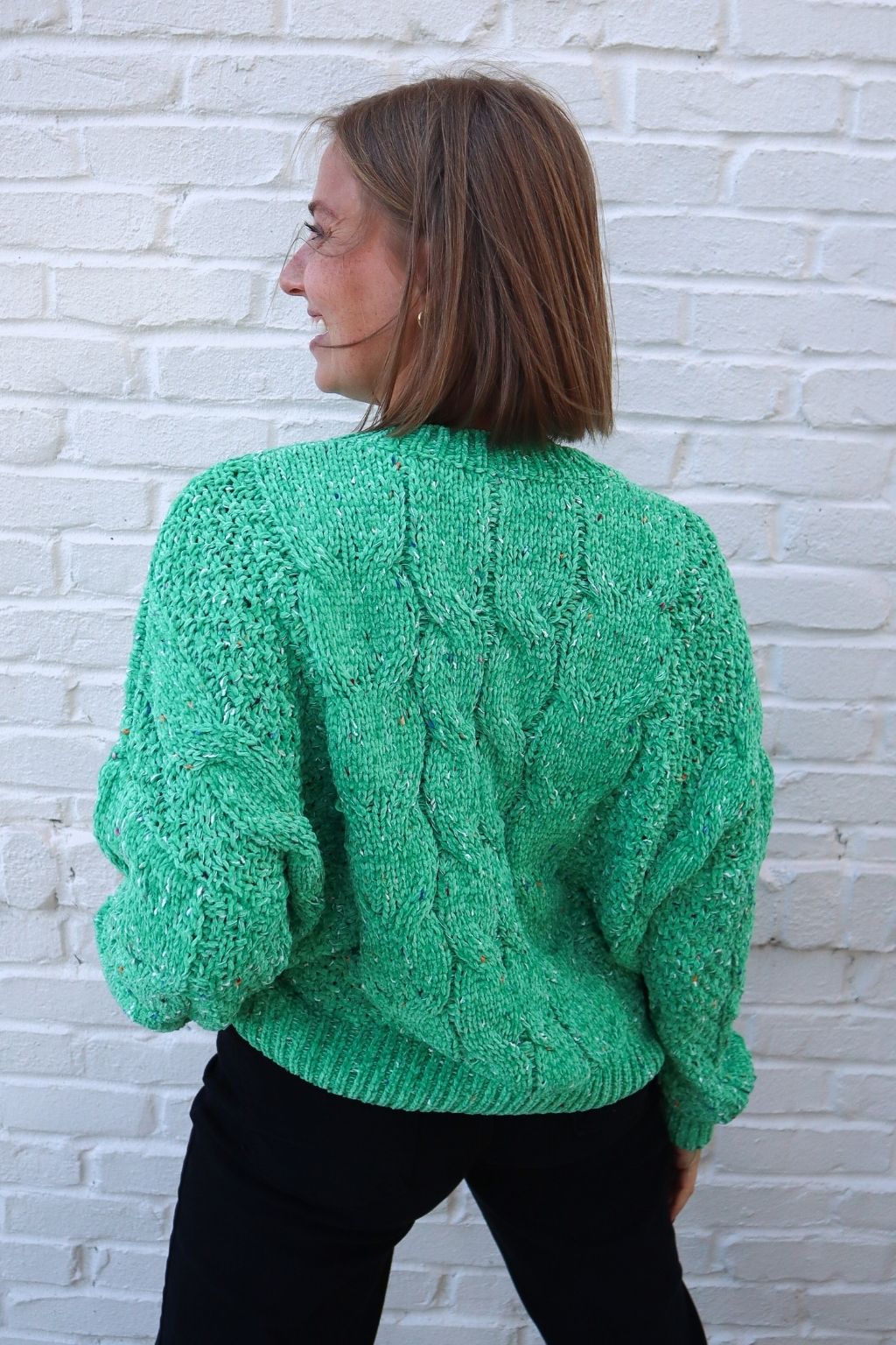 Cable Knit Speckle Sweater Green