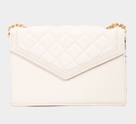Vegan Leather Quilted Envelope Purse Ivory
