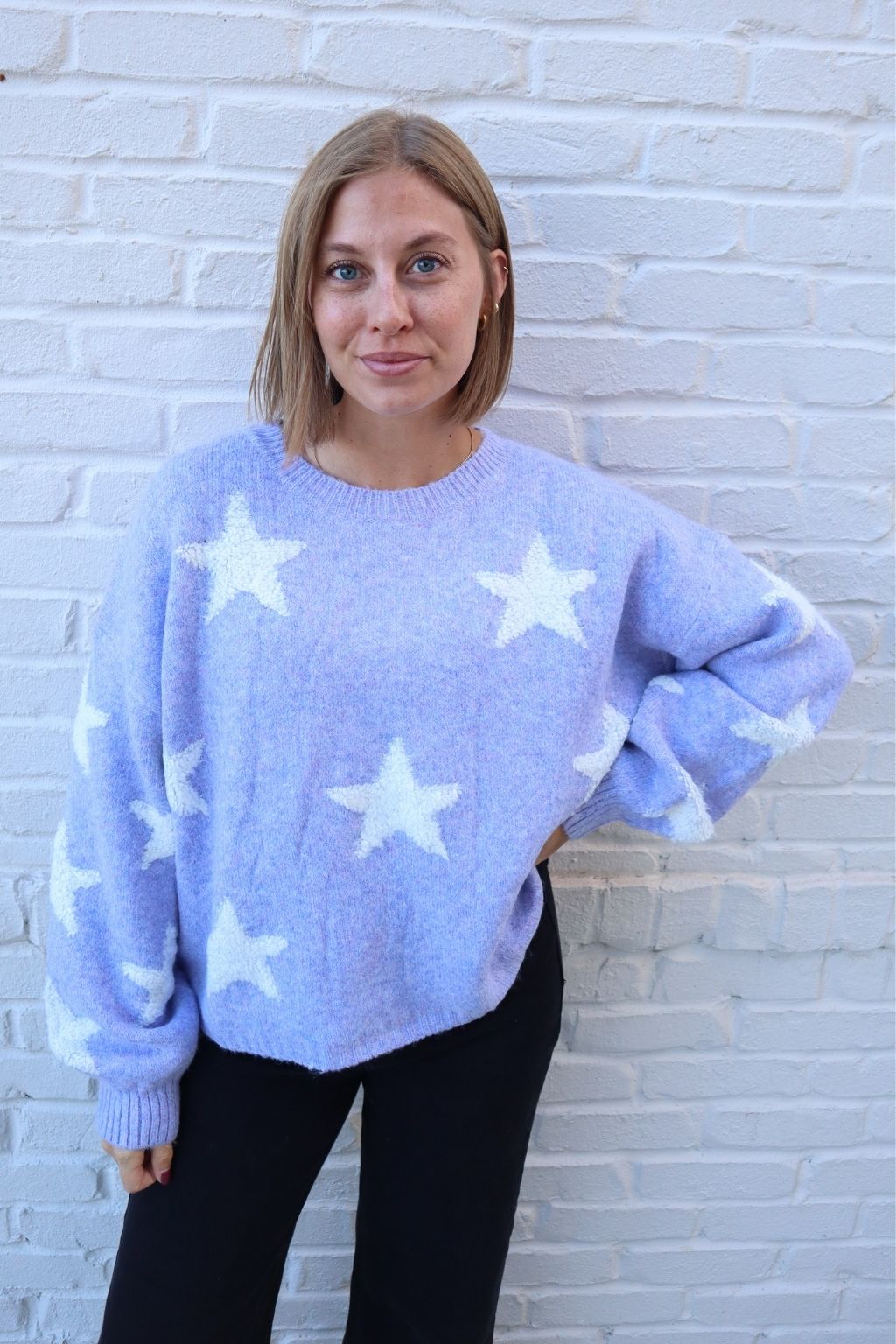 Star Print Fuzzy Sweater Lilac