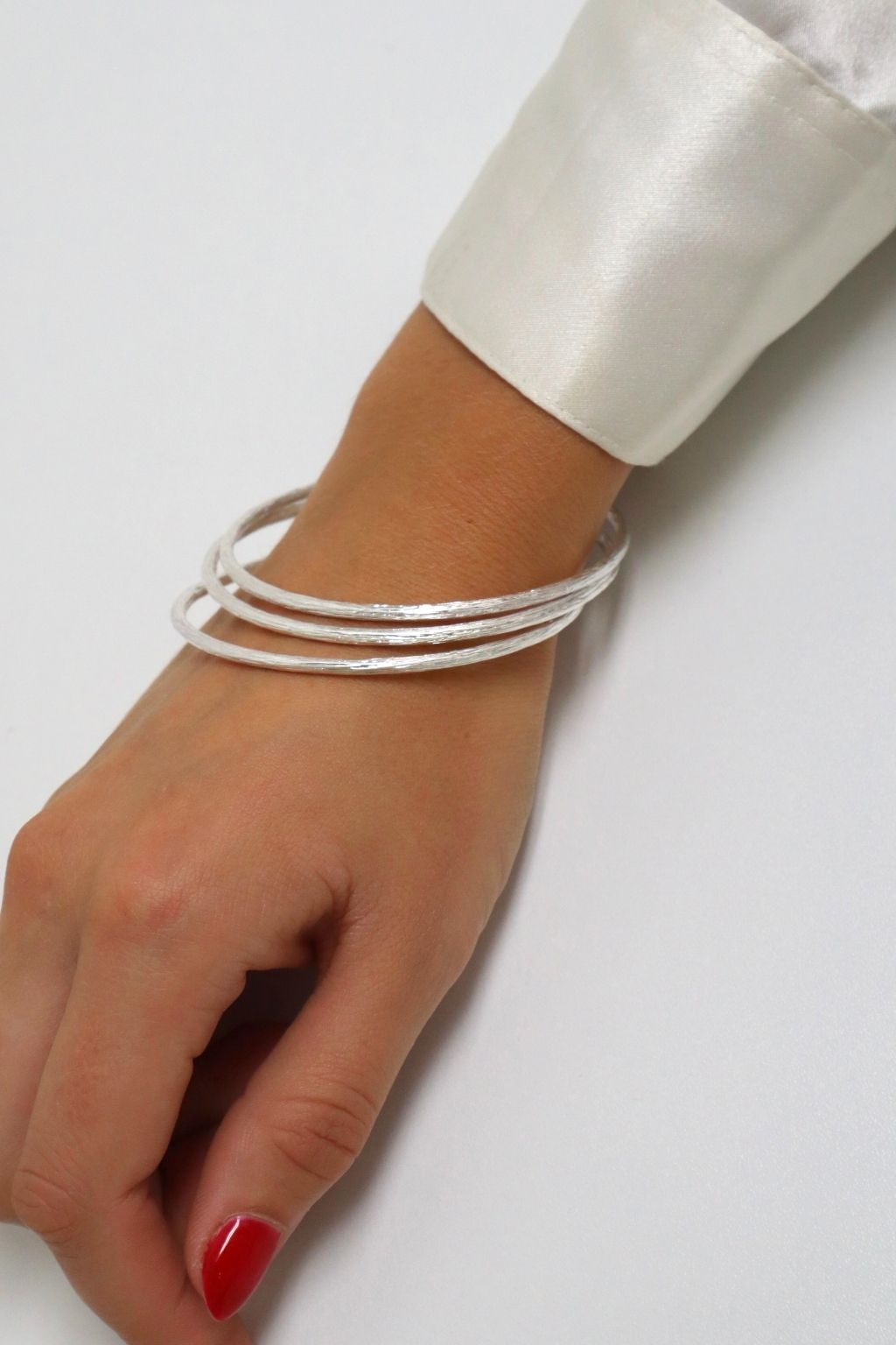 Thin Textured 3-Piece Bangles Silver