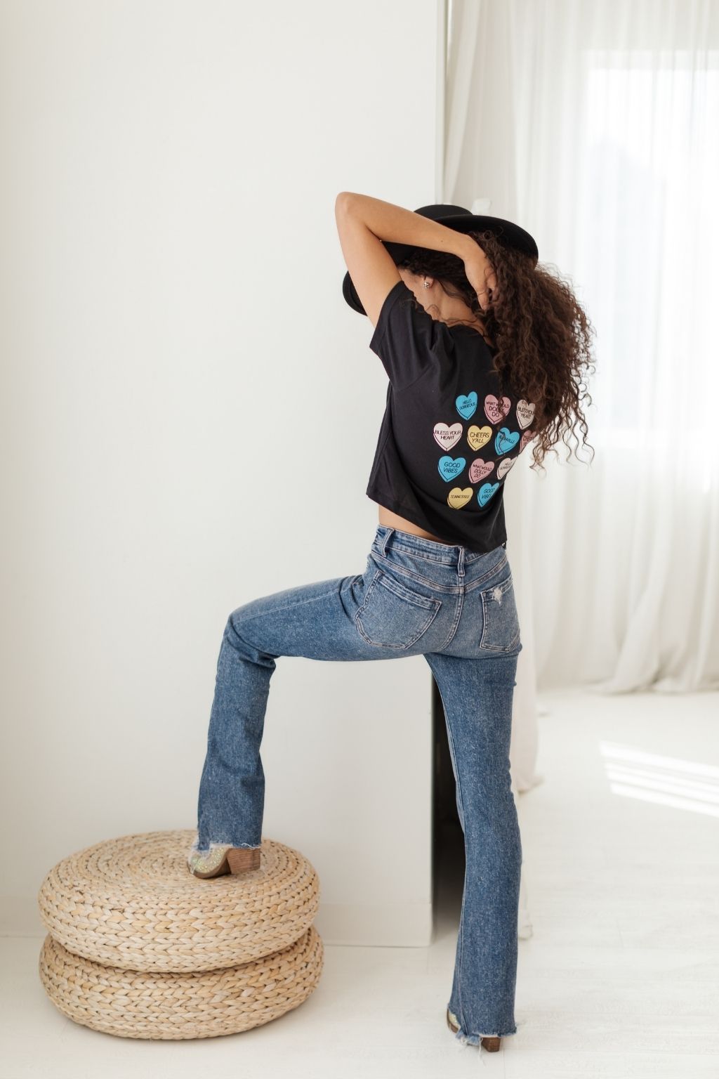 Candy Hearts Cropped Tee Black
