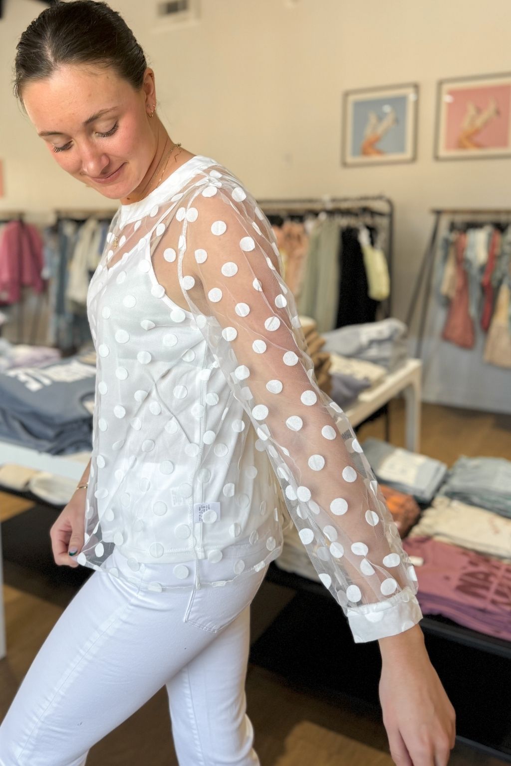 Layered Sheer Dot Top with Camisole